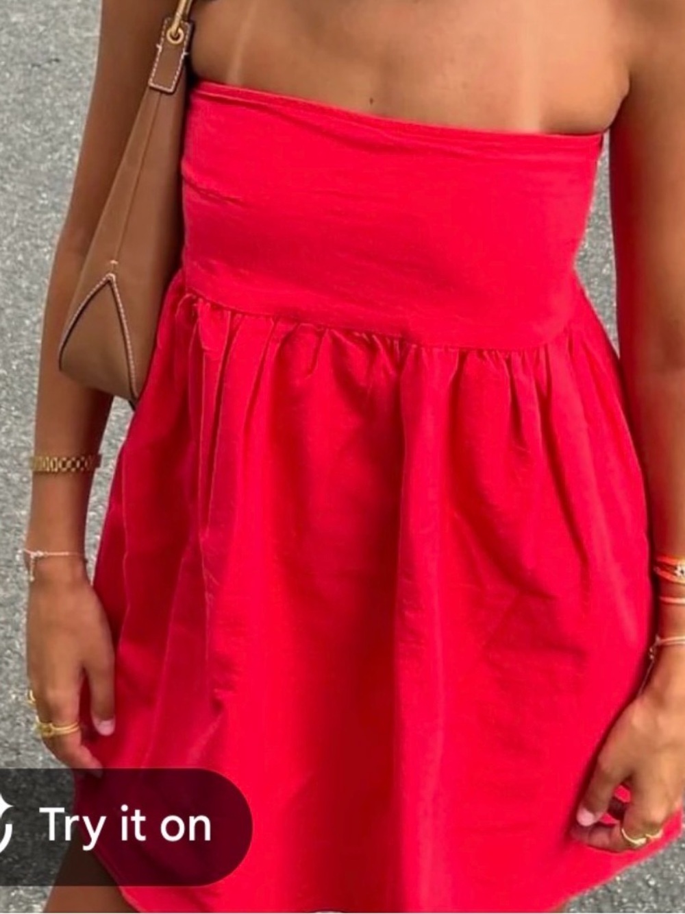 Strapless Red Gathered Mini Dress